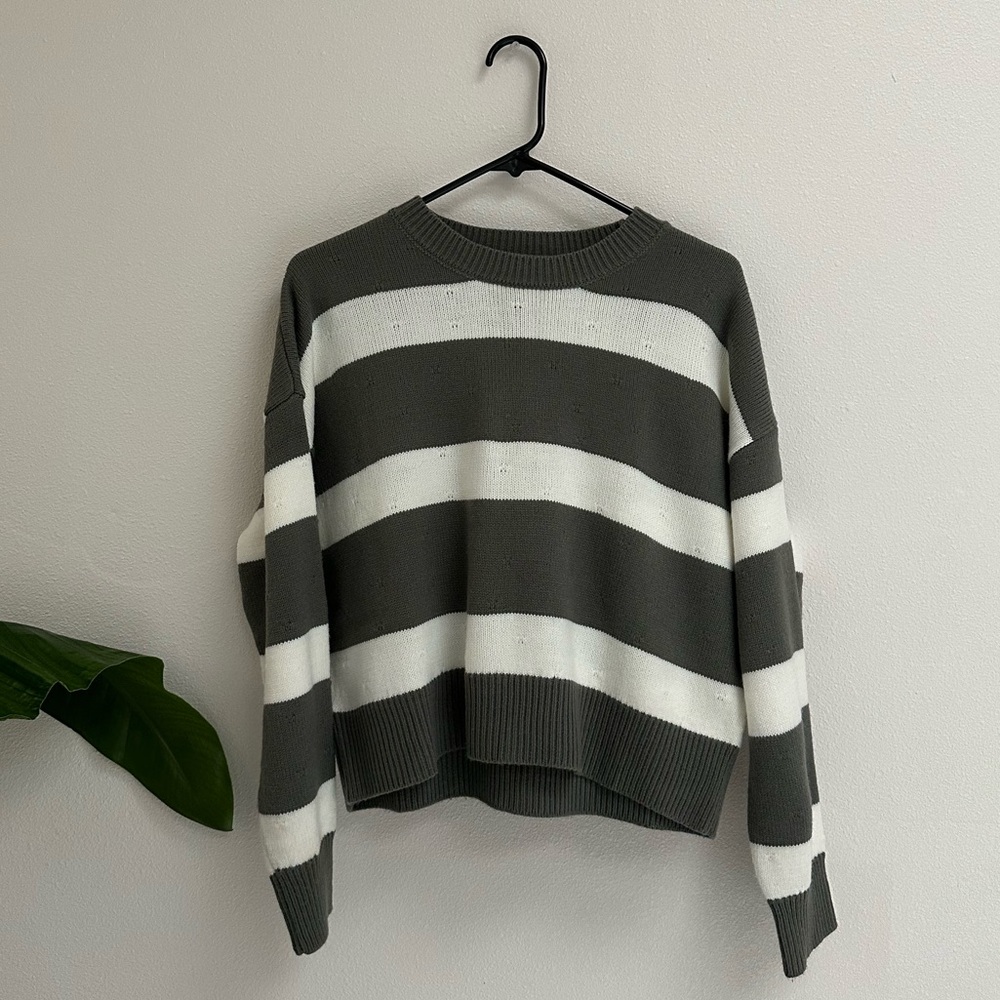 Gray and white striped sweater